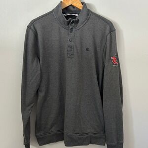 TravisMathew Sweatshirt Mens XL Gray Heathered Golf Pullover 1/4 Button Logo